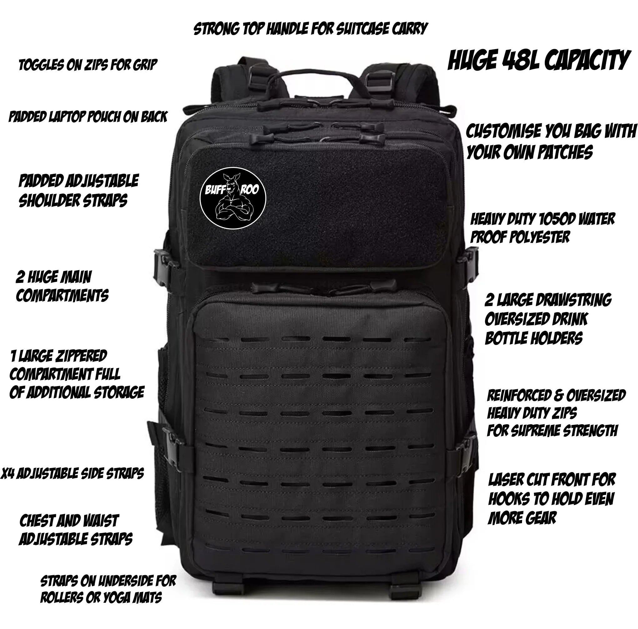 Buff Roo Max Rep 48L Gym Backpack – Heavy Duty Training & CrossFit Bag - Buff Roo Fitness